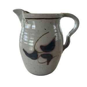 Studio Art Pottery Pitcher Gray Blue 7” Tall Handle Stoneware Earthenware